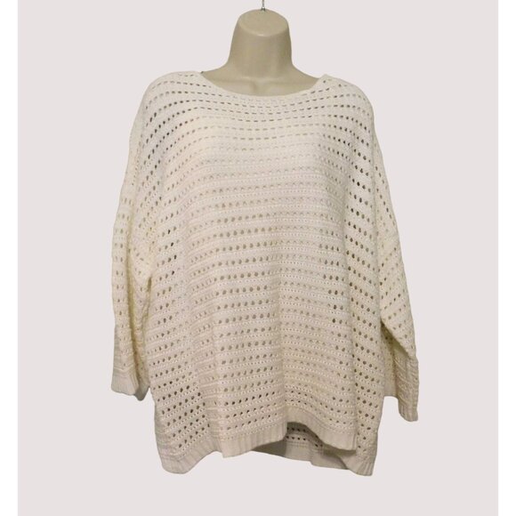 Coldwater Creek Sweaters - Coldwater Creek Sweater Womens 2X White Crochet Pullover Short Sl Cotton Acrylic
